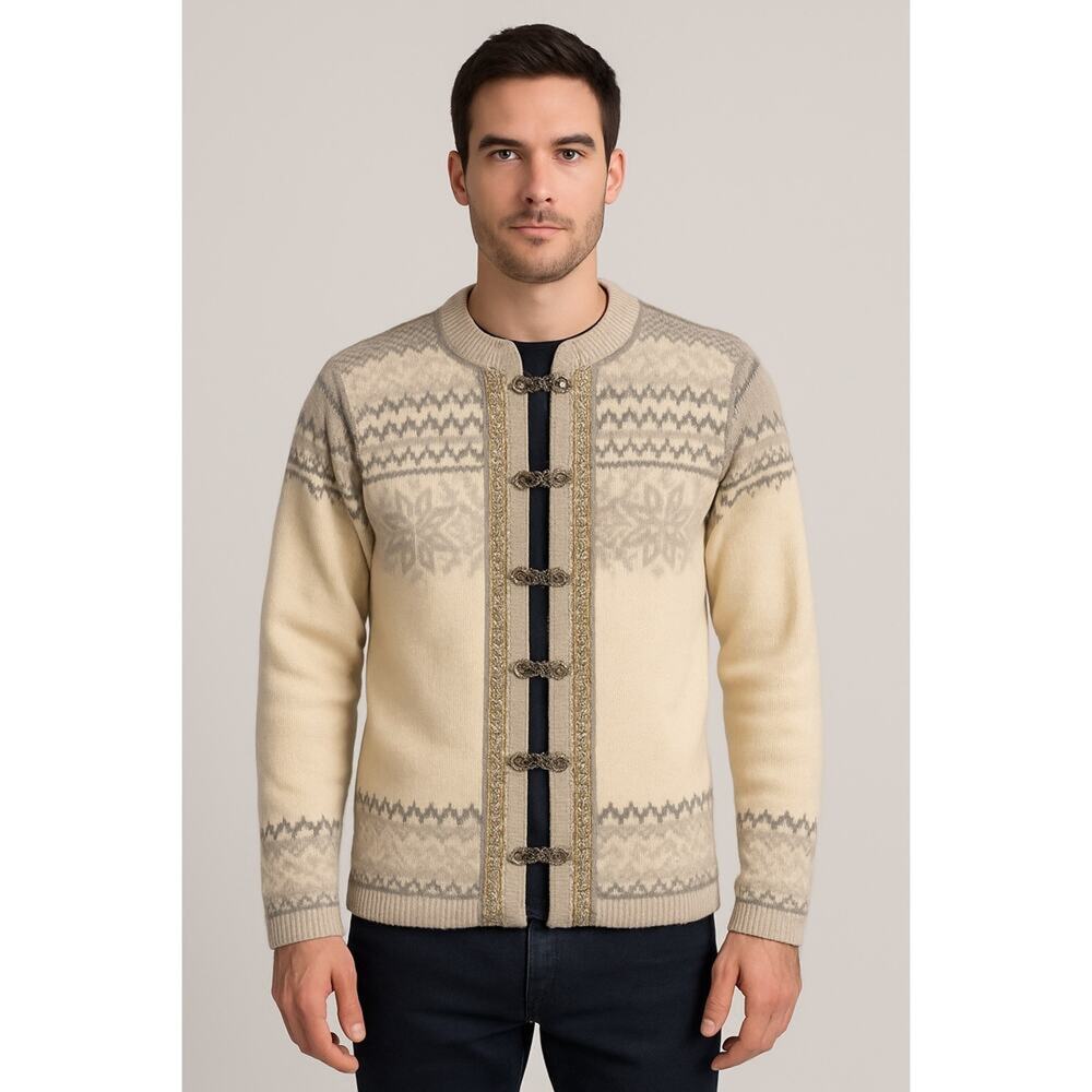 Norlender Mens Vintage Fair Isle Metal Clasp Cardigan Sweater Size Small